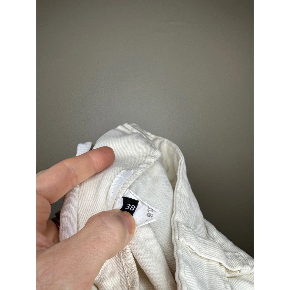 Shoulder White Crab Embroidered Denim Shorts High Rise Size‎ 38